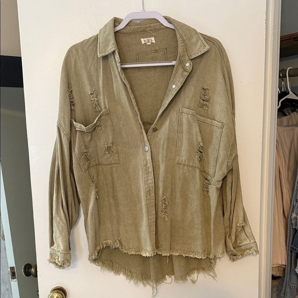Adidas Olive Green Distressed Shirt